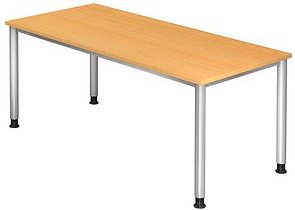 HAMMERBACHER Orbis höhenverstellbarer Schreibtisch buche rechteckig, 4-Fuß-Gestell silber 180,0 x 80,0 cm
