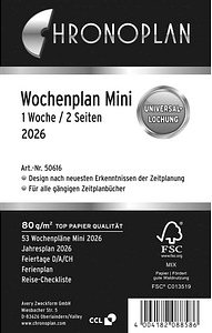 CHRONOPLAN Kalendereinlage 2026 Wochenplan Mini (7,9 x 12,5 cm)