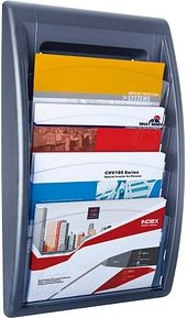 PAPERFLOW Wandprospekthalter Kompakt anthrazit DIN A4 quer 4 Fächern 40,0 x 65,5 x 10,2 cm, 1 St.