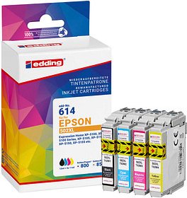 edding EDD-614 schwarz, cyan, magenta, gelb Druckerpatronen kompatibel zu EPSON 502XL/T02W64, 4er-Set