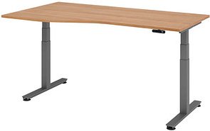 Thumbnail - HAMMERBACHER VXDSM18 elektrisch höhenverstellbarer Schreibtisch nussbaum Trapezform, T-Fuß-Gestell grau 180,0 x 100,0 cm