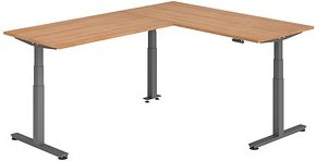 Thumbnail - HAMMERBACHER XDSMW1916 elektrisch höhenverstellbarer Schreibtisch nussbaum rechteckig, T-Fuß-Gestell grau 180,0 x 240,0 ...