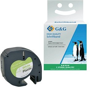 Thumbnail - G&G Etikettenrollen für Etikettendrucker ersetzt DYMO 91221/S0721660 weiß, 12,0 mm x 4,0 m, 1 x