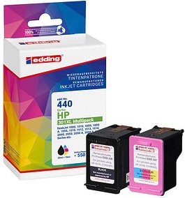 Thumbnail - edding EDD-440 schwarz, color Druckerpatronen kompatibel zu HP 301XL (CH563EE/CH564EE), 2er-Set