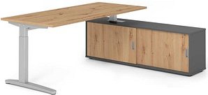 HAMMERBACHER XBE19SB höhenverstellbarer Schreibtisch asteiche rechteckig, C-Fuß-Gestell silber 180,0 x 80,0 cm