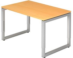 Thumbnail - HAMMERBACHER RS12 höhenverstellbarer Schreibtisch buche rechteckig, O-Fuß-Gestell silber 120,0 x 80,0 cm