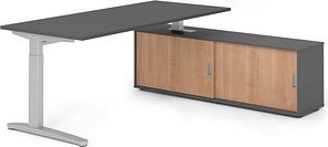 HAMMERBACHER XBE19SB höhenverstellbarer Schreibtisch grafit rechteckig, C-Fuß-Gestell silber 180,0 x 80,0 cm