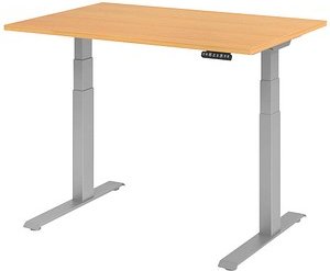 HAMMERBACHER XDKB12 elektrisch höhenverstellbarer Schreibtisch buche rechteckig, C-Fuß-Gestell silber 120,0 x 80,0 cm