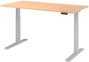 Thumbnail - HAMMERBACHER XMKA16 elektrisch höhenverstellbarer Schreibtisch eiche rechteckig, C-Fuß-Gestell silber 160,0 x 80,0 cm