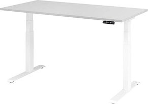 HAMMERBACHER XDKB16 elektrisch höhenverstellbarer Schreibtisch lichtgrau rechteckig, C-Fuß-Gestell weiß 160,0 x 80,0 cm
