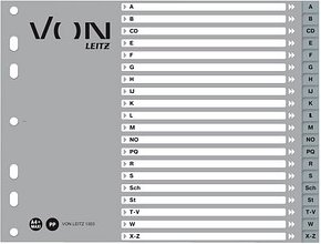 VON LEITZ Register DIN A4 Halbformat A-Z grau-weiß 20-teilig, 1 Satz