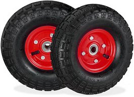 relaxdays Sackkarrenräder luftbereift schwarz, rot Stahl Felgen, Achse 1,6 cm