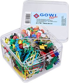 Gowi Büroklammern Sortimentbox 416 teilig farbsortiert kunststoffüberzogen, 416 St.