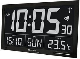 TechnoLine® digitale Funkwanduhr WS 8007 schwarz Aluminium 36,8 x 22,8 cm