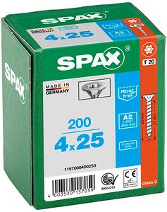SPAX® Universalschrauben T20 Senkkopf BLANK A2 1197000400253 4 mm x 25 mm, 200 St.