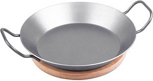 chg Servierpfanne mit Holzuntersetzer silber