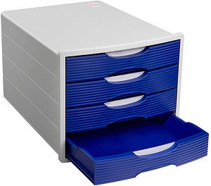 Printus Schubladenbox blau 1001-P-14, DIN A4 mit 4 Schubladen