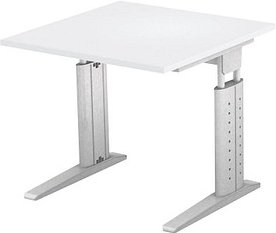 HAMMERBACHER Haziender höhenverstellbarer Schreibtisch lichtgrau quadratisch, C-Fuß-Gestell silber 80,0 x 80,0 cm