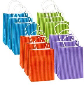 12 TSI Geschenktüten STREIFEN blau,grün, orange, lila 18,0 x 23,0 cm