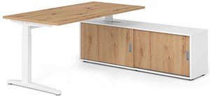HAMMERBACHER XBE16SB höhenverstellbarer Schreibtisch asteiche rechteckig, C-Fuß-Gestell weiß 160,0 x 80,0 cm