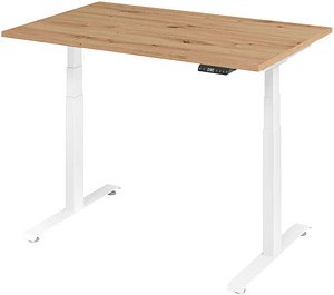 BaseLite elektrisch höhenverstellbarer Schreibtisch asteiche rechteckig, T-Fuß-Gestell weiß 120,0 x 80,0 cm