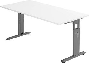 Thumbnail - HAMMERBACHER OS 16 Gradeo höhenverstellbarer Schreibtisch weiß rechteckig, C-Fuß-Gestell grau 160,0 x 80,0 cm