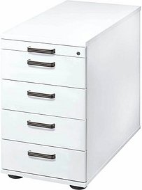 HAMMERBACHER Unni SE1 Standcontainer weiß 5 Auszüge Kunststoff-Relinggriff silber 42,8 x 80,0 x 72,0 - 76,0 cm