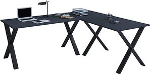VCM my office Lona Schreibtisch anthrazit rechteckig, X-Fuß-Gestell schwarz 160,0 x 50,0 cm