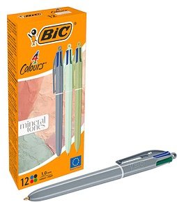 BIC 4-Farben-Kugelschreiber 4 Colours mineral tones grau, helltürkis, olivgrün, Schreibfarbe: blau, rot, grün, schwarz, ...