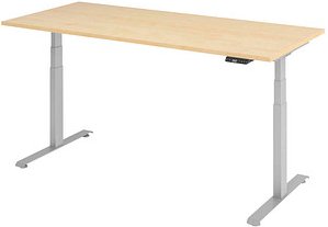 BaseLite elektrisch höhenverstellbarer Schreibtisch ahorn rechteckig, T-Fuß-Gestell silber 180,0 x 80,0 cm