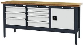 Thumbnail - Simplaflex® Systemeinrichter Werkbank C-Line anthrazit, RAL 7016, lichtgrau, RAL 7035 7 Schubladen 200,0 x 60,0 x 96,0 c...