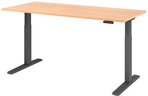 HAMMERBACHER XMKA19 elektrisch höhenverstellbarer Schreibtisch eiche rechteckig, C-Fuß-Gestell grau 180,0 x 80,0 cm
