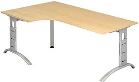 Thumbnail - HAMMERBACHER Savona Schreibtisch ahorn L-Form, C-Fuß-Gestell silber 200,0 x 80,0/120,0 cm