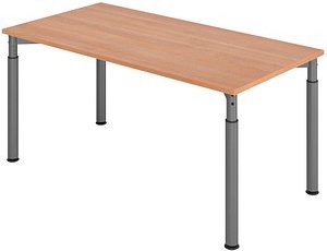 Thumbnail - HAMMERBACHER YS16 höhenverstellbarer Schreibtisch nussbaum rechteckig, 4-Fuß-Gestell grau 160,0 x 80,0 cm