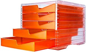 Thumbnail - styro Schubladenbox styroswingbox NEONline neon-orange 275-8430.2464, DIN A4 mit 5 Schubladen