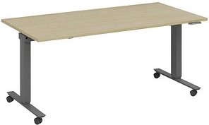 Thumbnail - fm Topspin elektrisch höhenverstellbarer Schreibtisch akazie, anthrazit metallic rechteckig, T-Fuß-Gestell mit Rollen gr...