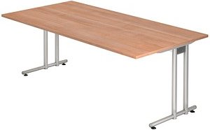 HAMMERBACHER NS2E Schreibtisch nussbaum rechteckig, C-Fuß-Gestell silber 200,0 x 100,0 cm