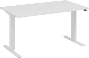 Thumbnail - fm Move elektrisch höhenverstellbarer Schreibtisch weiß, verkehrsweiß rechteckig, T-Fuß-Gestell weiß 140,0 x 80,0 cm