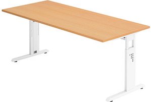 HAMMERBACHER Gradeo höhenverstellbarer Schreibtisch buche rechteckig, C-Fuß-Gestell weiß 180,0 x 80,0 cm