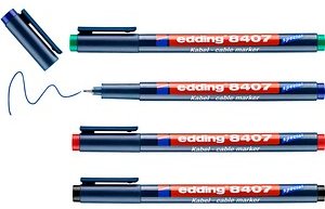 Thumbnail - Kabelmarker Edding 8407, Rundspitze, Strichstärke 0,3 mm, lichtbeständig, wasser- und abriebfest, mit Kappe, farbsortier...
