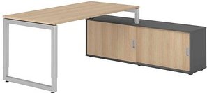 HAMMERBACHER RSE16SB höhenverstellbarer Schreibtisch eiche rechteckig, Kufen-Gestell silber 160,0 x 80,0 cm