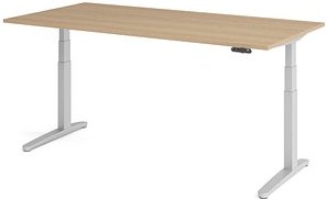 Thumbnail - HAMMERBACHER XBHM2E elektrisch höhenverstellbarer Schreibtisch eiche rechteckig, C-Fuß-Gestell silber 200,0 x 100,0 cm
