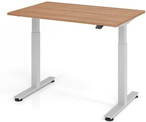 HAMMERBACHER XMST12 elektrisch höhenverstellbarer Schreibtisch nussbaum rechteckig, T-Fuß-Gestell silber 120,0 x 80,0 cm