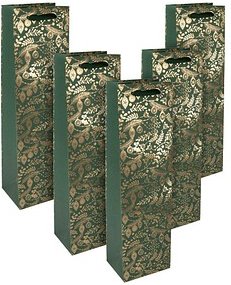 5 SIGEL Geschenktüten für Flaschen Golden ornaments on green Motiv 10,0 x 35,0 cm