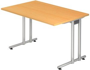 HAMMERBACHER Prokura Schreibtisch buche rechteckig, C-Fuß-Gestell silber 120,0 x 80,0 cm