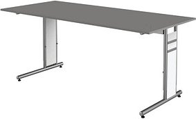 Thumbnail - Kerkmann Priola höhenverstellbarer Schreibtisch grafit rechteckig, C-Fuß-Gestell silber 180,0 x 80,0 cm