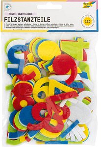 Thumbnail - folia Bastelfilz Zahlen sortiert weiß, gelb, rot, blau, grün 120 St.