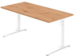 HAMMERBACHER VXB16 höhenverstellbarer Schreibtisch asteiche rechteckig, C-Fuß-Gestell weiß 160,0 x 80,0 cm