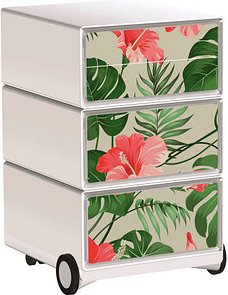 PAPERFLOW easyBox Tropical Rollcontainer weiß, bunt 62737 4 Auszüge 39,0 x 43,6 x 64,2 cm