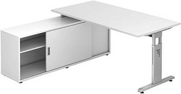 Thumbnail - HAMMERBACHER höhenverstellbarer Schreibtisch weiß rechteckig, T-Fuß-Gestell weiß 160,0 x 80,0 cm